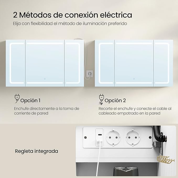 EUGAD armoire de toilette salle de bain - 1 porte miroir - éclairage led 3 températures de couleur avec prises - blanc 100 x 60 x 14,5 cm