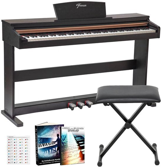 Finesse Digital Piano - 88 touches lestées - avec cadre, pédales et tabouret - Piano à clavier - Piano électrique - adulte et enfant