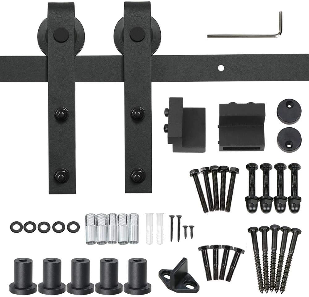 Yaheetech Quincaillerie pour porte coulissante - Jusqu'à 100 Kg - Fer - 244 x 23 x 5,5 cm - Noir