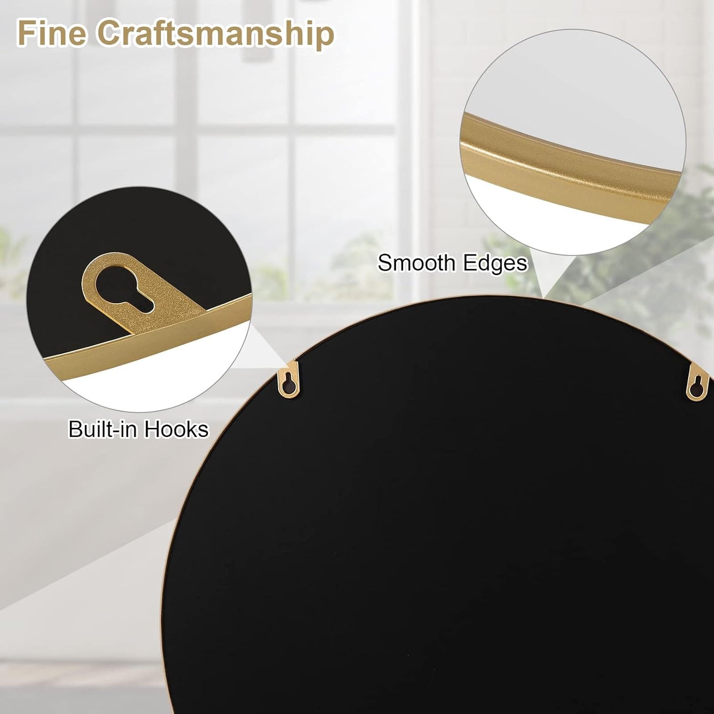Woltu Miroir mural rond 50 x 50 cm - Cadre doré - Miroir moderne pour la salle de bain, la chambre et le couloir