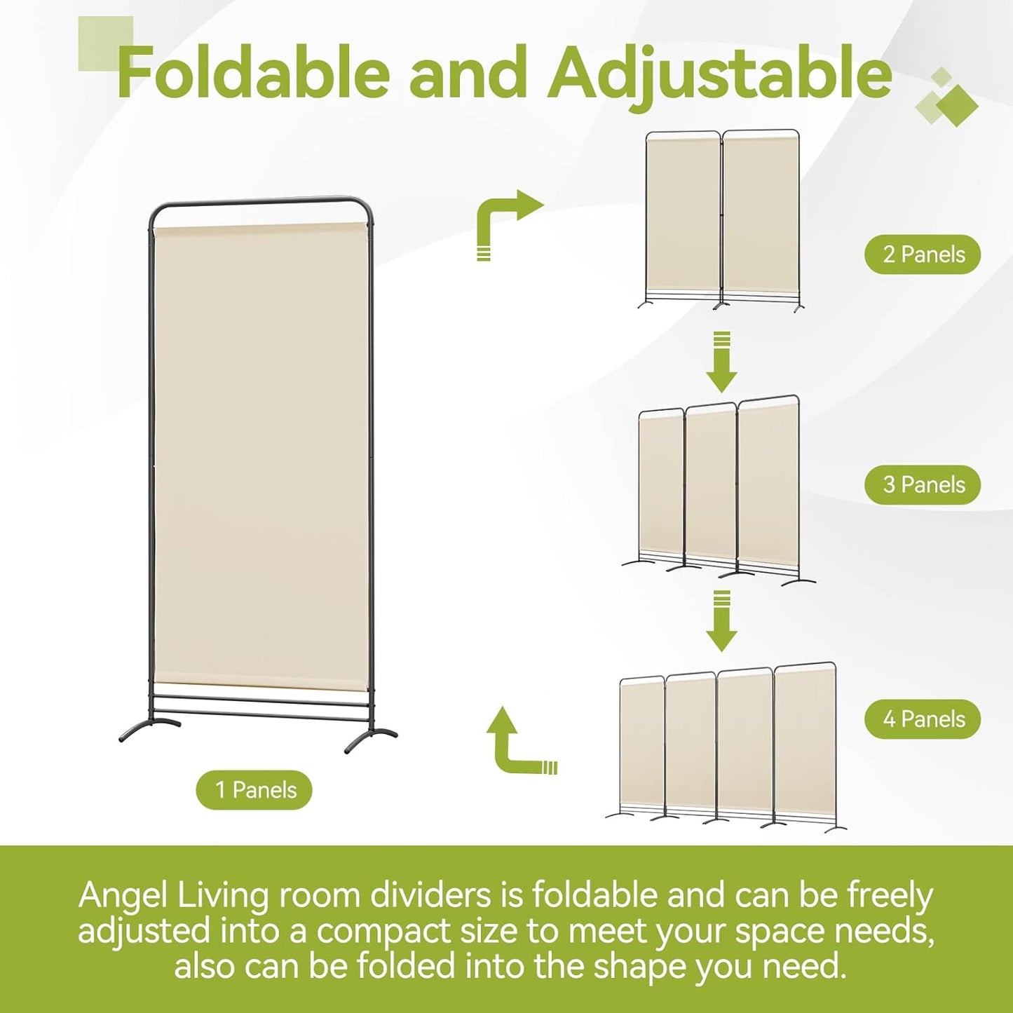 Angel Living Paravent - 1 pièce - 81x180 cm - Pliant - Autoportant - Cadre métallique - Séparation de pièces et pare-vue - Beige