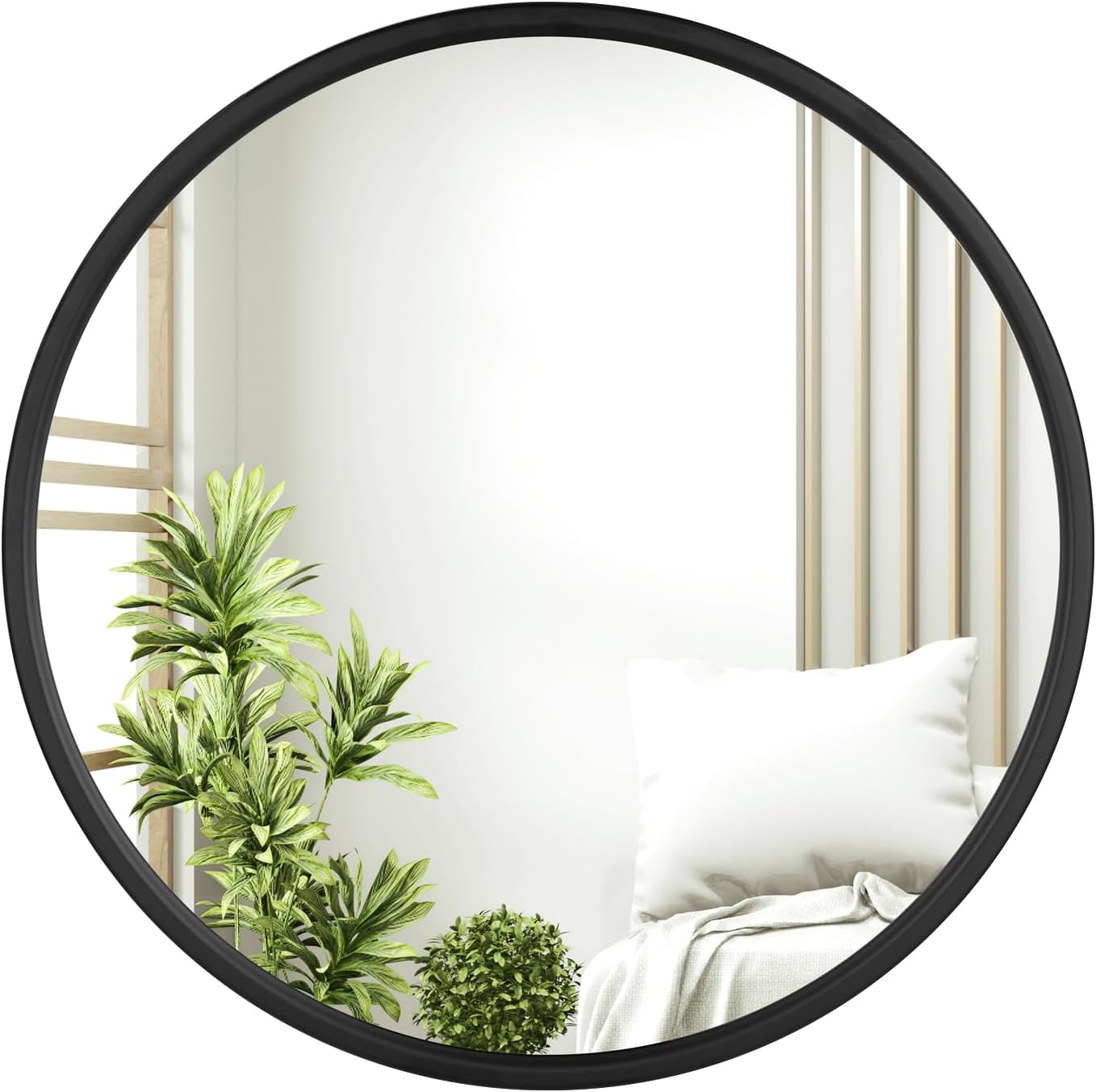 Woltu Miroir mural rond Ø 50 cm - Cadre en métal noir - Miroir décoratif moderne pour la salle de bain, la chambre, le couloir et le salon