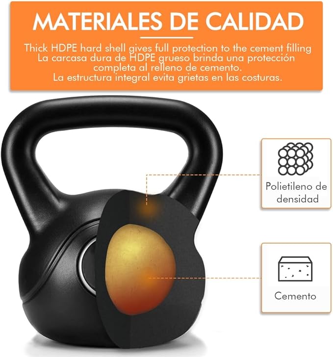 Yaheetech Kettlebell 12 kg Noir - Béton avec revêtement plastique - Poignée antidérapante
