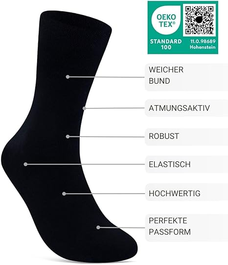 Heroism Premium Diabetic Socks Men 43-46 - 6 Paires - Sans couture, Sans élastique serré, Bande de confort - Noir