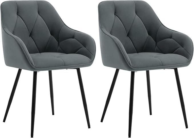 Chaise de salle à manger WOLTU - 1 pièce - assise en velours - avec accoudoirs - pieds en métal - gris foncé