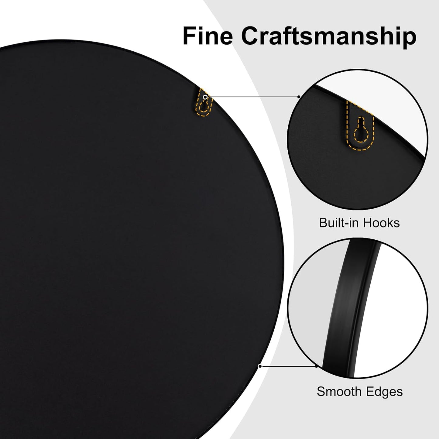 Woltu Miroir mural rond Ø 50 cm - Cadre en métal noir - Miroir décoratif moderne pour la salle de bain, la chambre, le couloir et le salon