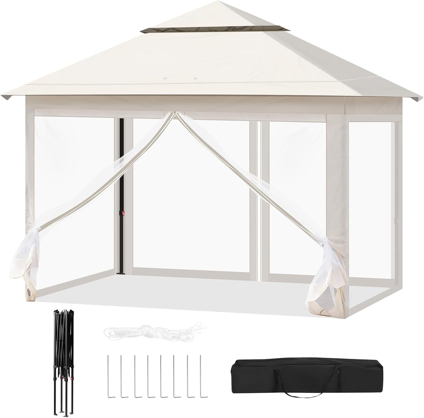 Woltu Party Tent 3x3 m Beige - Tente de jardin imperméable avec moustiquaires - Hauteur réglable et double toit