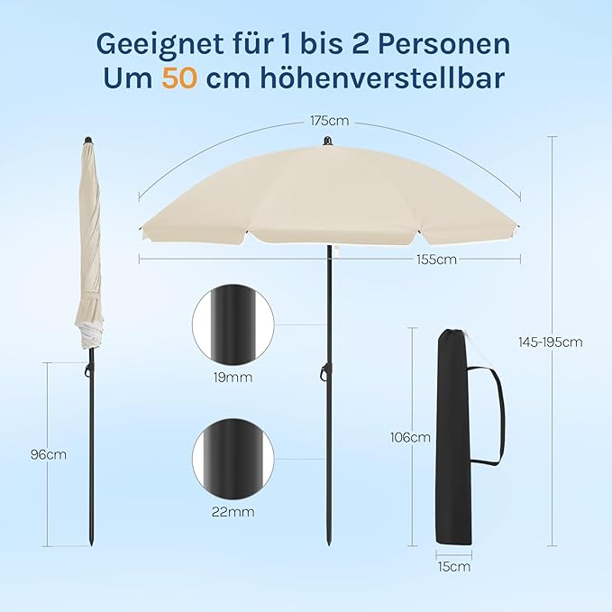 WOLTU GSS0007be01 Parasol de balcon 135 cm - UPF 50+ - Réglable en hauteur et inclinable à 35 degrés - Beige