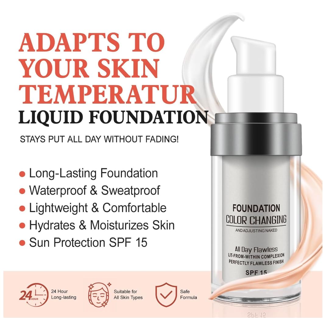 Fond de teint Faas TLM - Fond de teint changeant - S'adapte au teint - Hydratant et hypoallergénique - Tenue 24 heures - Waterproof - Maquillage Ultra HD - Facteur de protection solaire 15