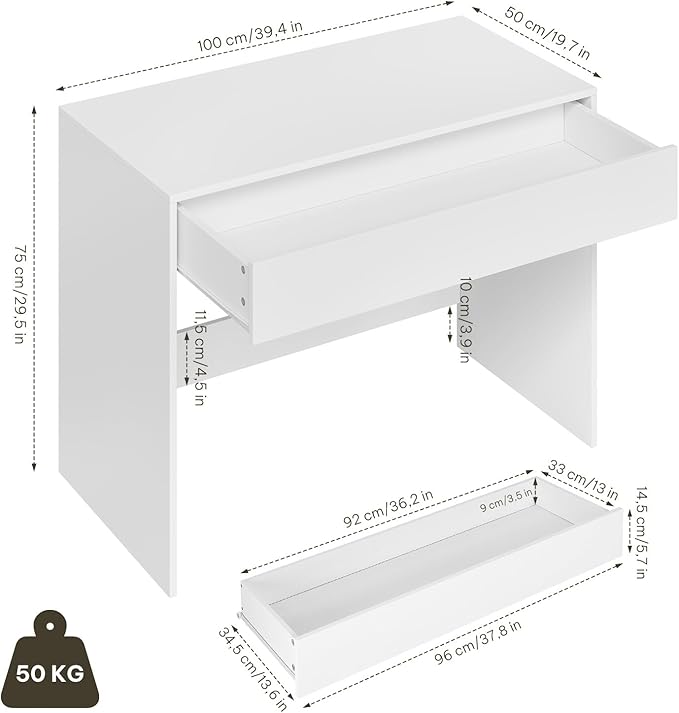 eSituro bureau - avec tiroirs - bureau d'ordinateur - bureau de bureau - 100x50x75 cm