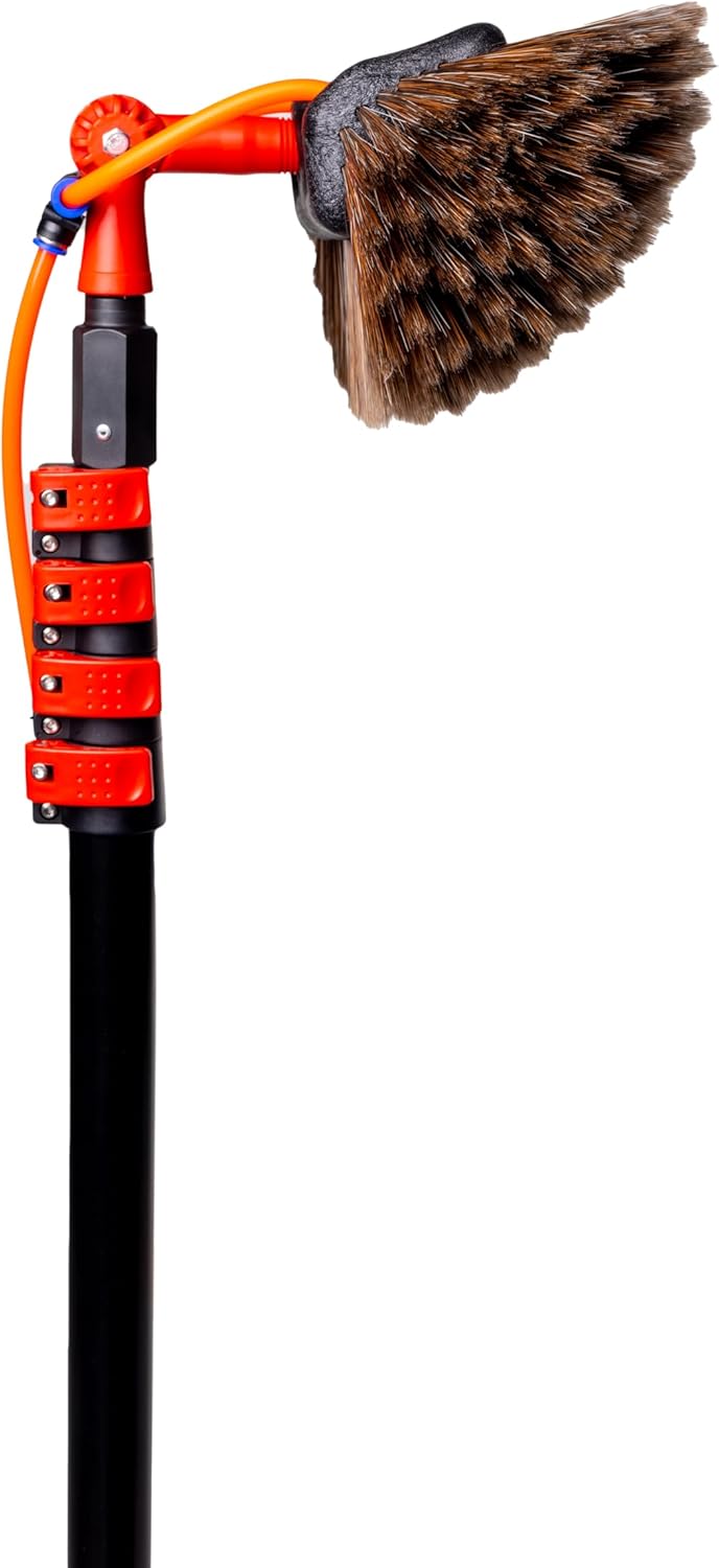 Brosse de lavage télescopique Hortensus - Avec raccord d'eau et distributeur de savon - 6.5M de long