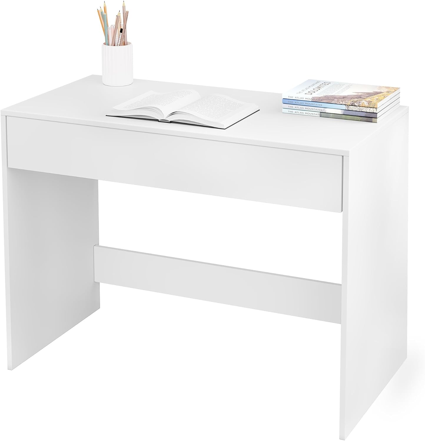 eSituro Bureau avec tiroir blanc 100 x 50 x 75 cm - Bureau d'ordinateur moderne - Table d'étude - Bureau à domicile avec tiroir de rangement