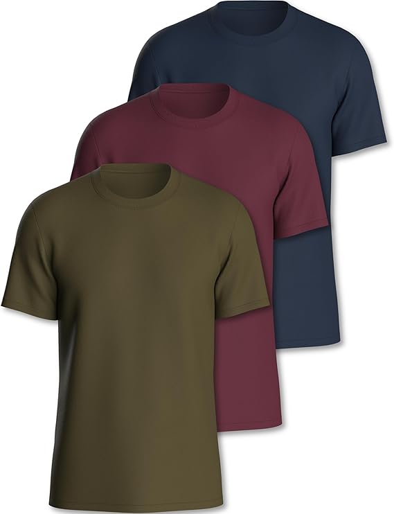 Pierre Calvini - T-shirt Homme Multipack 3/5 pièces - 100% Coton - Coupe régulière - Manches courtes - Col ras du cou - Poids Premium - Marine / Bourgogne / Olive - Taille L