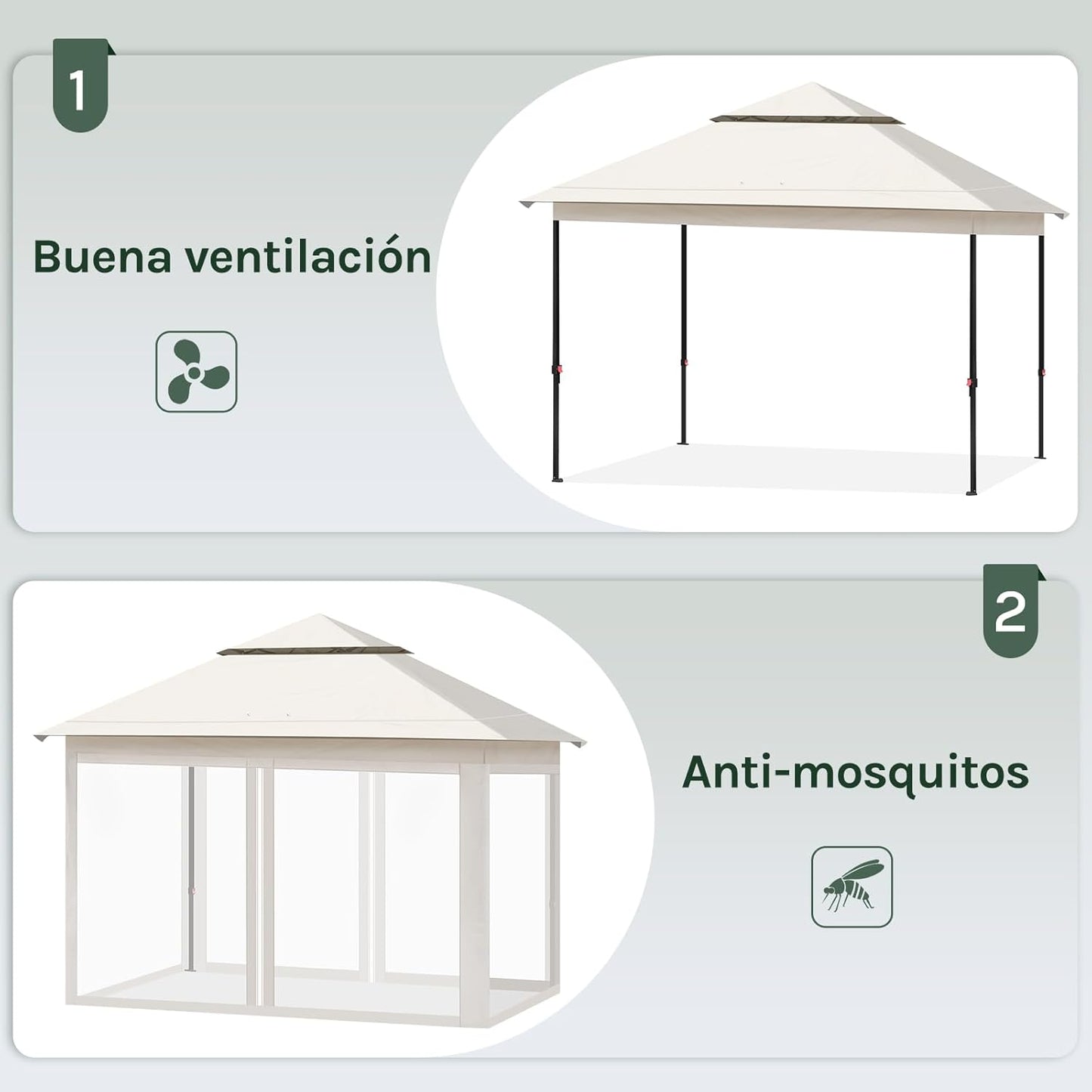 Woltu Party Tent 3x3 m Beige - Tente de jardin imperméable avec moustiquaires - Hauteur réglable et double toit