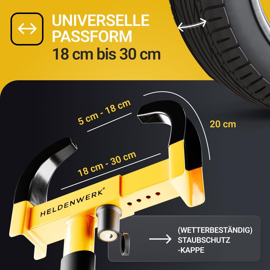 Heroism Park Claw Wheel Clamp - pour largeur de pneu 18-30cm - 10x10x10mm - Noir/Jaune