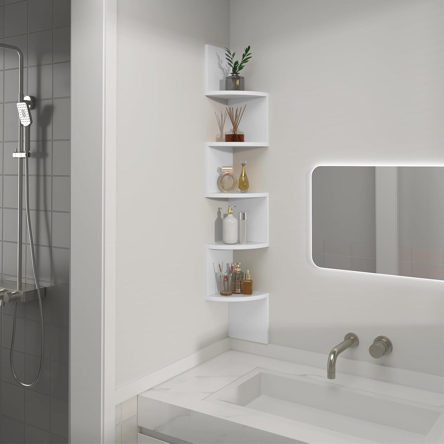 Woltu RG9313ws2 - Étagère murale Zigzag 5 niveaux - Blanc - 19,5 x 19,5 x 123 cm
