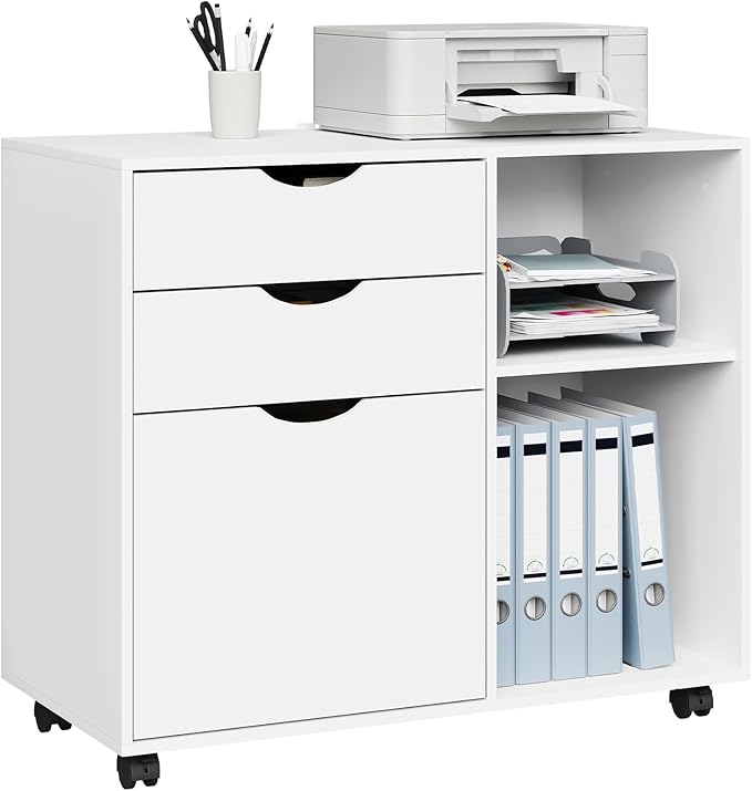 WOLTU ASK13ws roll container - bloc-tiroirs mobile pour le bureau - 3 tiroirs - blanc - 80 x 69,5 x 39,5 cm
