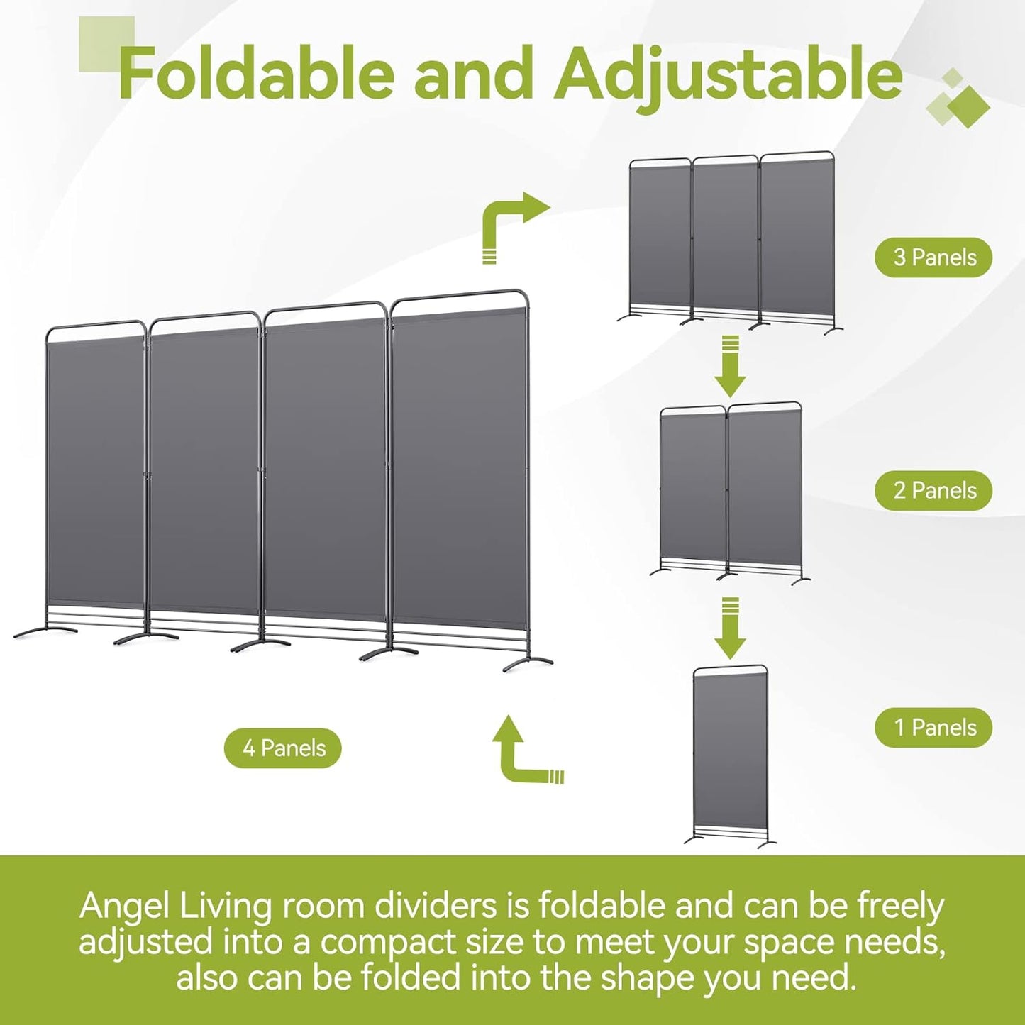 Angel Living Paravent - 4 Panneaux - 324 x 180 cm - Gris