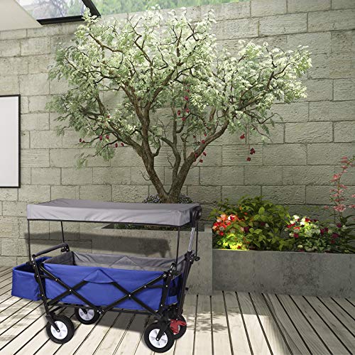 Chariot de transport Woltu pliable - châssis robuste en acier bleu - capacité de 80 kg, avec frein et pare-soleil amovible - 4 roues pivotantes 100x50x90 cm