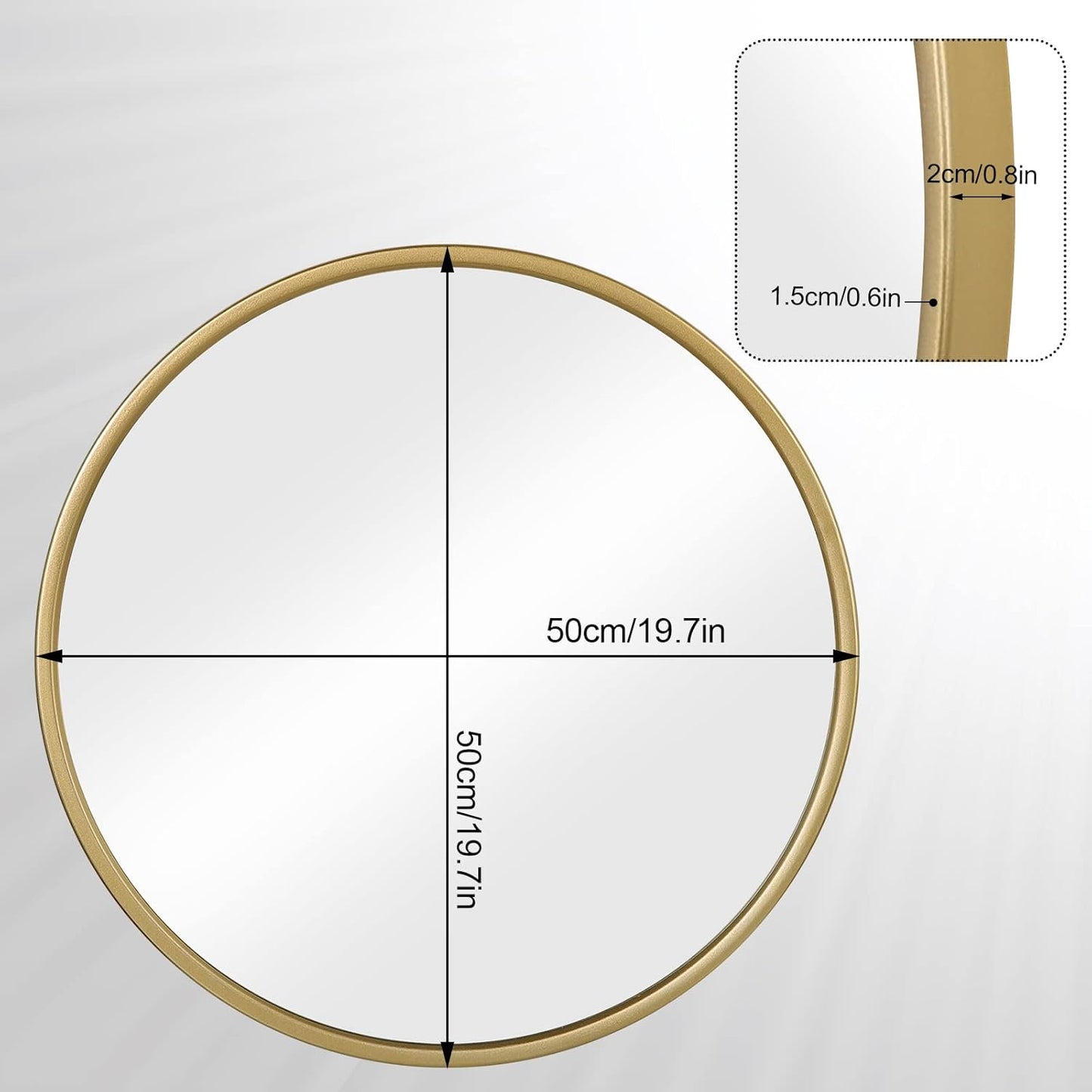 Woltu Miroir mural rond 50 x 50 cm - Cadre doré - Miroir moderne pour la salle de bain, la chambre et le couloir