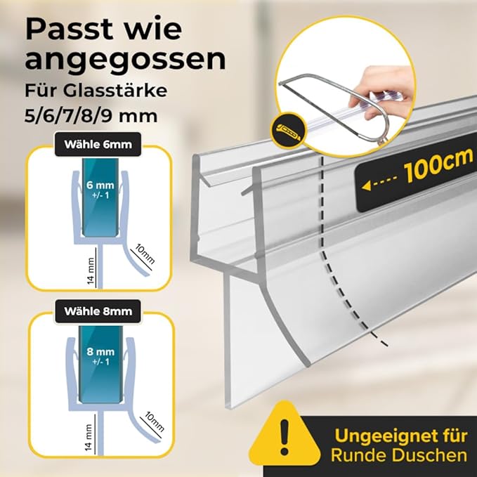 joint de douche 5 points 6 mm NEW2025 - Joints de douche pour portes de douche sans jaunissement - Joint de porte de douche en verre 6 mm tient à 100% - Joint de porte de douche en dessous - Joints de cabine de douche