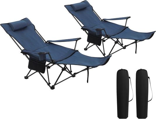 Woltu Camping Chair Set of 2 - Chaise longue pliable avec repose-pieds et porte-gobelet - 160 x 88,5 x 84 cm - Bleu