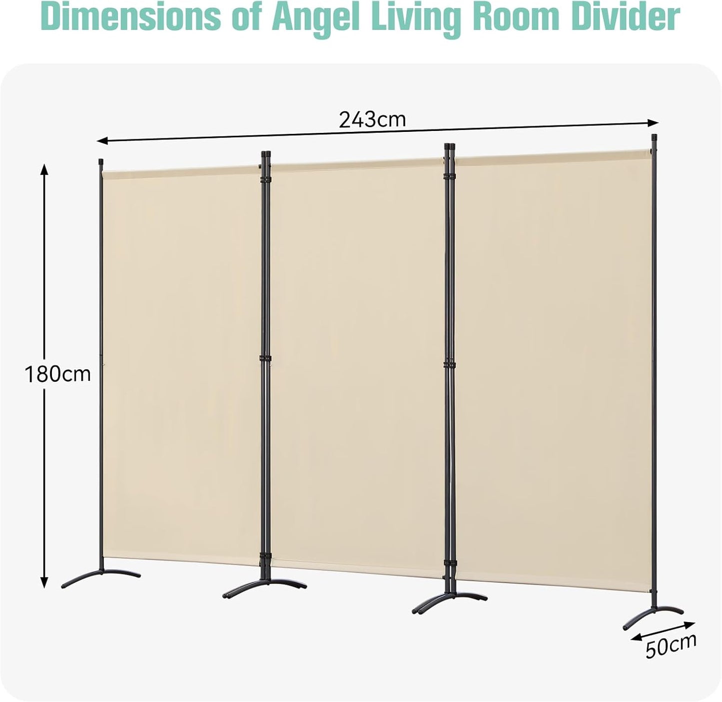 Angel Living Paravent - 3 panneaux - pliable - 243 x 180 cm - beige