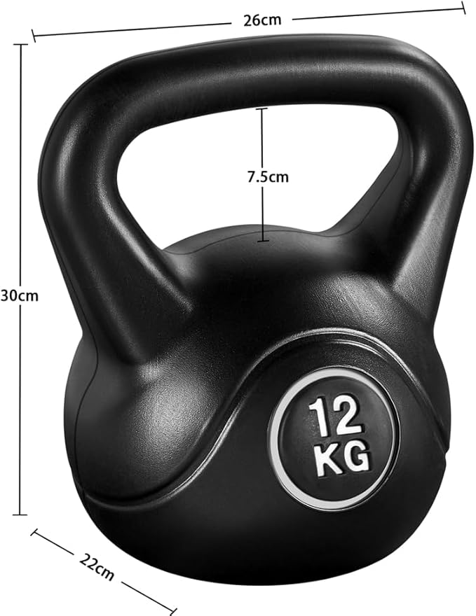 Yaheetech Kettlebell 12 kg Noir - Béton avec revêtement plastique - Poignée antidérapante