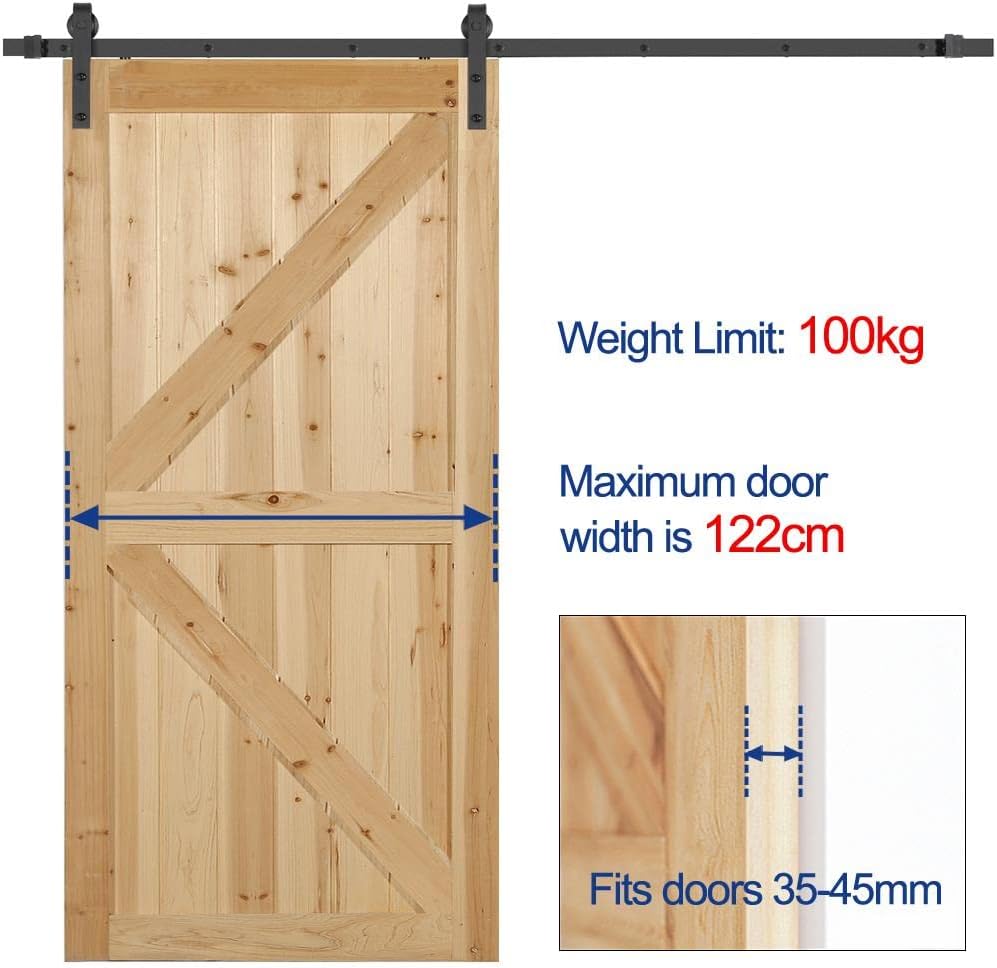 Yaheetech Quincaillerie pour porte coulissante - Jusqu'à 100 Kg - Fer - 244 x 23 x 5,5 cm - Noir