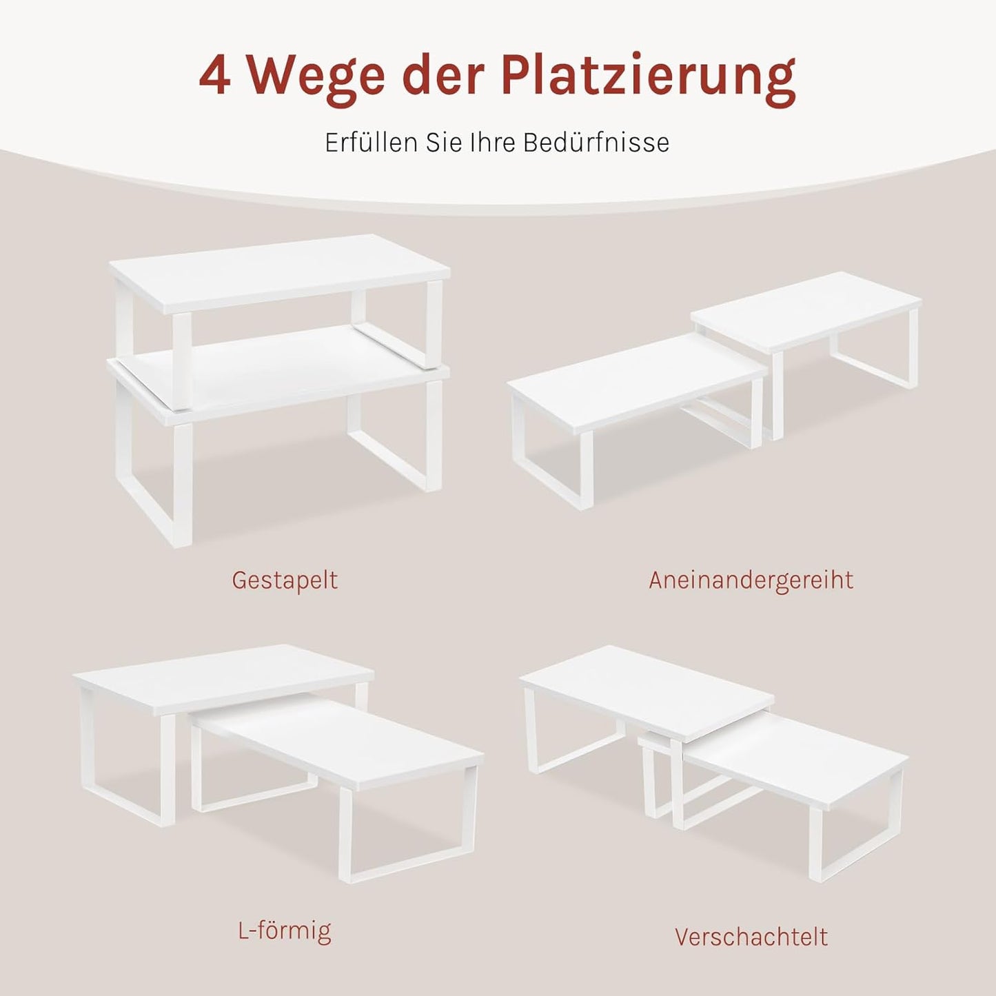 WOLTU Set d'étagères à épices 2 pièces - étagère de cuisine empilable - MDF blanc et métal
