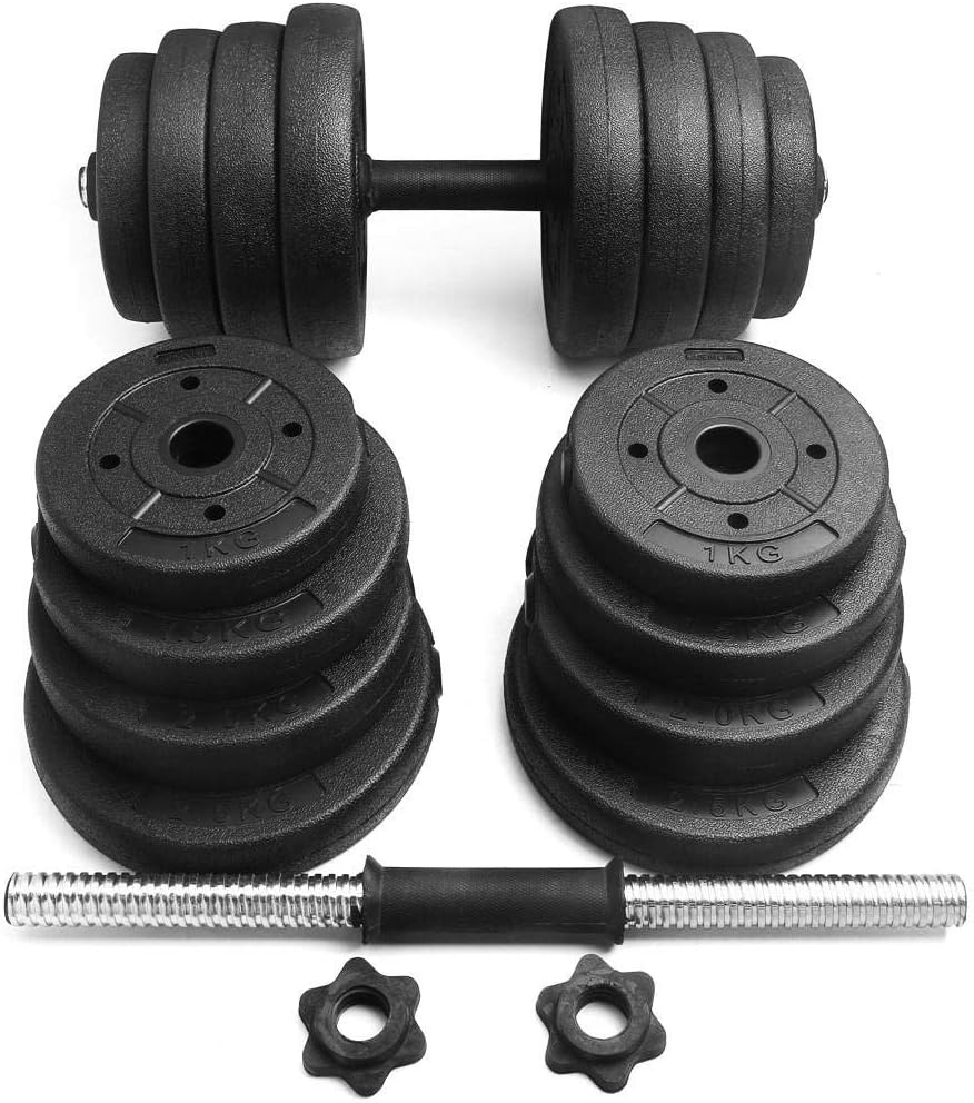 Yaheetech Lot de 2 haltères - 30 KG - Poignée antidérapante - Réglable - Noir