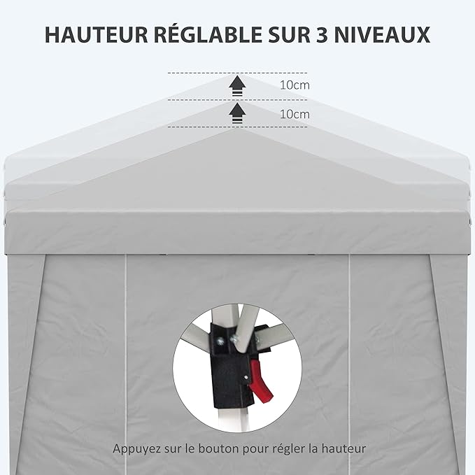 Outsunny Pavillon de jardin, pop-up, pliable, pavillon, tente de fête, 3 x 3 m, protection contre les UV 30+, avec fenêtres, parois latérales, sac de transport, sacs de sable, gris