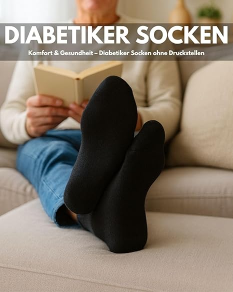 Heroism Premium Diabetic Socks Men 43-46 - 6 Paires - Sans couture, Sans élastique serré, Bande de confort - Noir