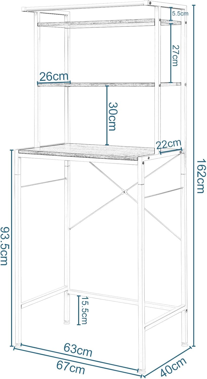 Eugad Support pour lave-linge / Support pour toilettes - Meuble de rangement supérieur avec 3 étagères et porte-serviettes - 67 x 162 x 40 cm - Blanc