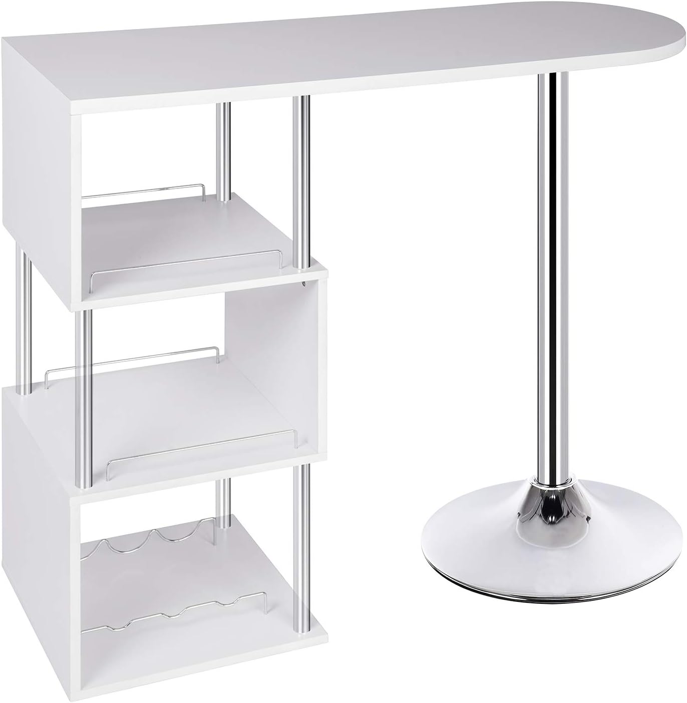 Woltu Table de bar avec porte-bouteilles et 3 étagères - Blanc - 113x40x105 cm