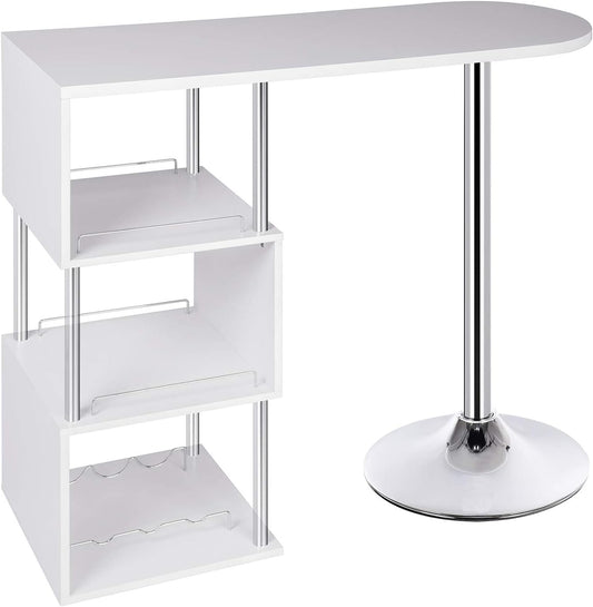 Woltu Table de bar avec porte-bouteilles et 3 étagères - Blanc - 113x40x105 cm