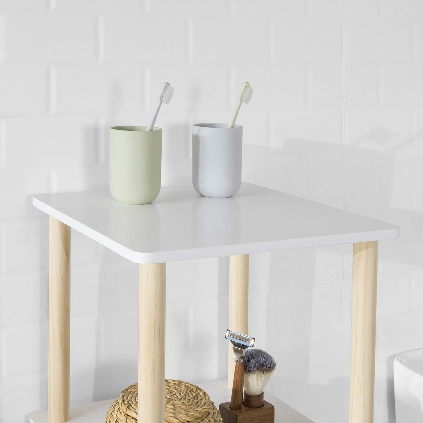 SoBuy Armoire de rangement - Naturel - Max. 10 kg par étagère - 36 x 36 x 106 cm - Blanc