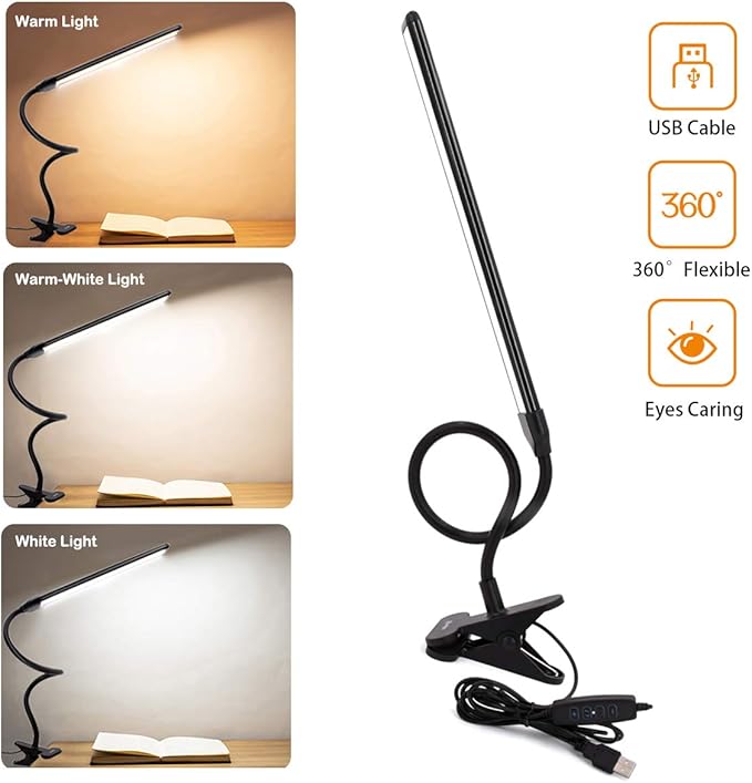 Cesunlight Lampe de bureau - LED - Dimmable - USB - Contrôle tactile - Noir