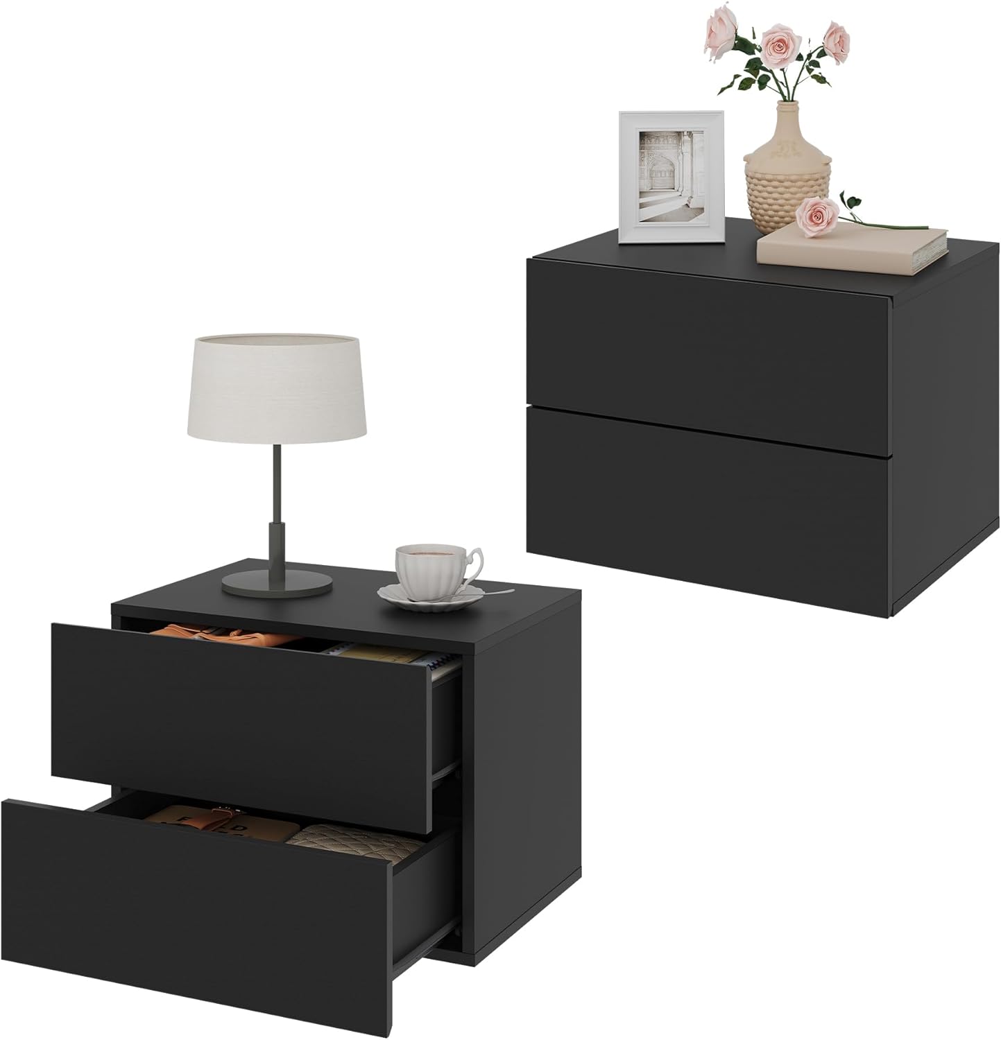 Woltu Floating Nightstands Set of 2 - Black - 40 x 30 x 30 cm - Table de nuit murale moderne avec tiroir