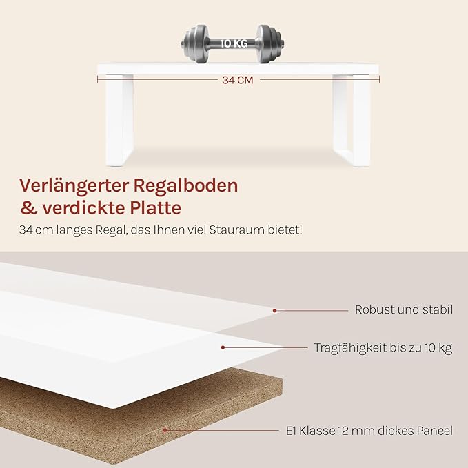 WOLTU Set d'étagères à épices 2 pièces - étagère de cuisine empilable - MDF blanc et métal