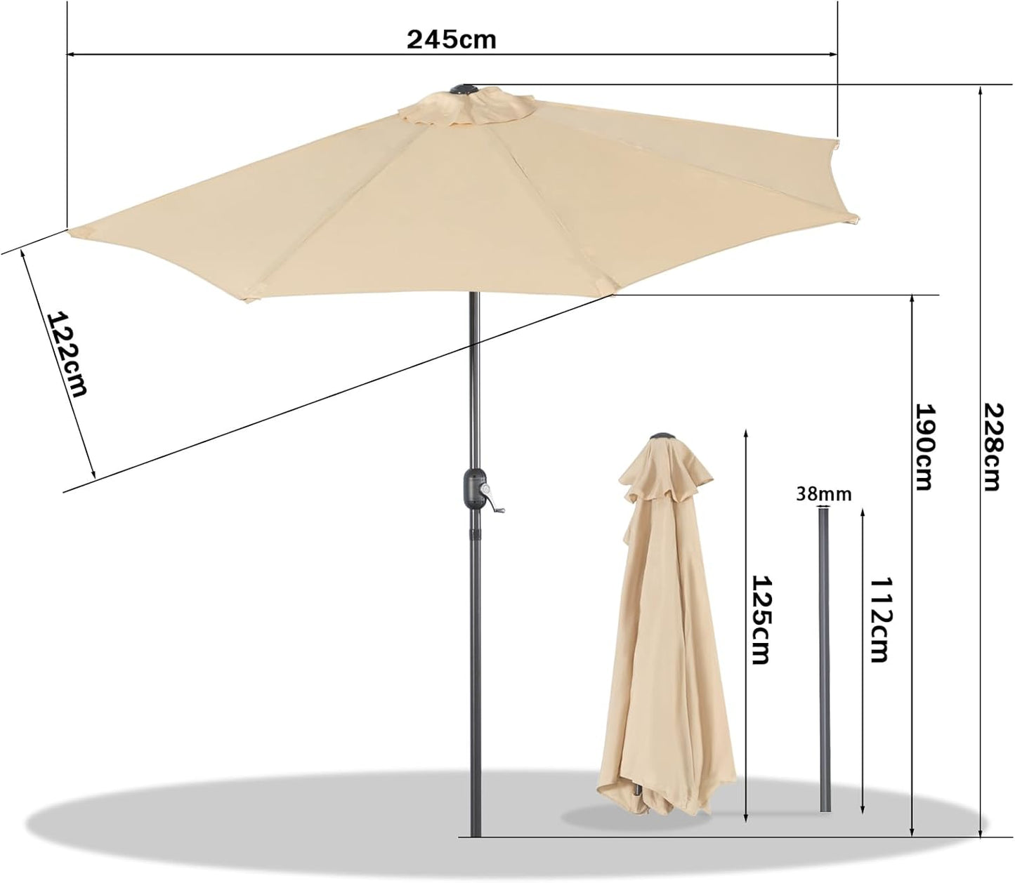 Angel Living Parasol de balcon - Semi-circulaire - 245 x 122 cm - Beige
