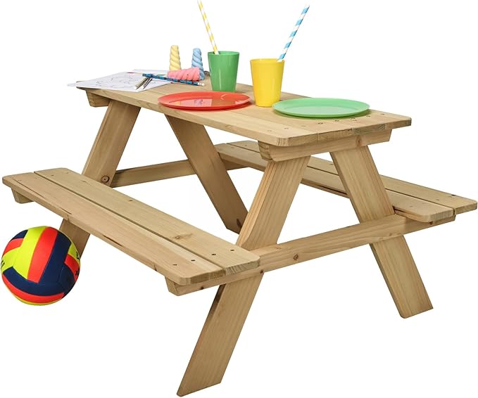 Table de pique-nique en bois pour enfants Koopman - bois de pin robuste et écologique - bois