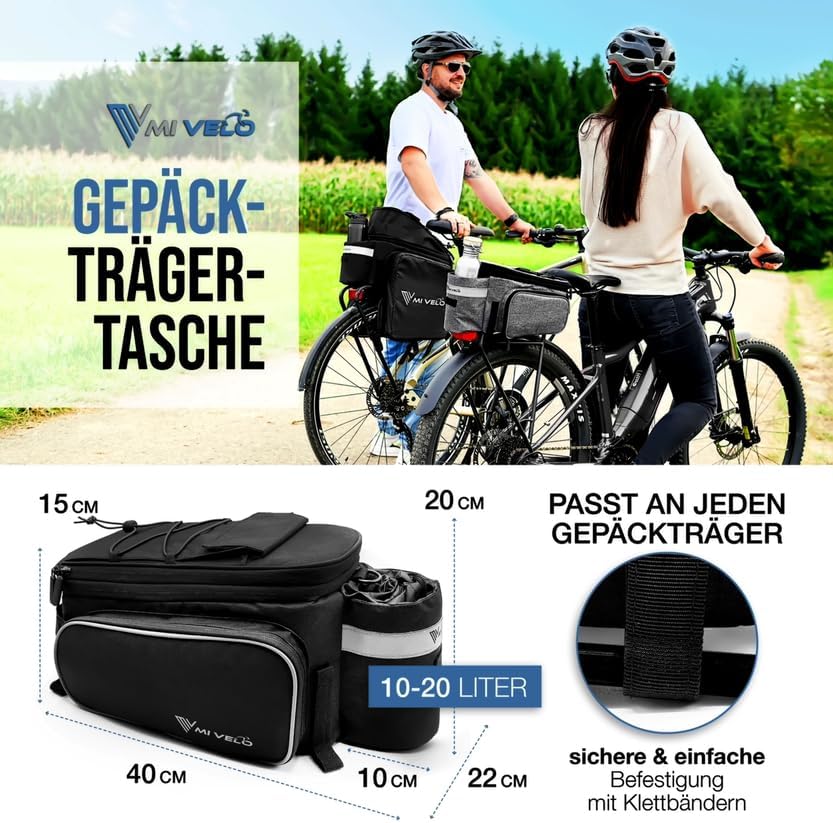 MIVELO Pannier Bag Carrier - Isolé - Jusqu'à 20L - Déperlant - 40 x 22 x 20 cm - Noir