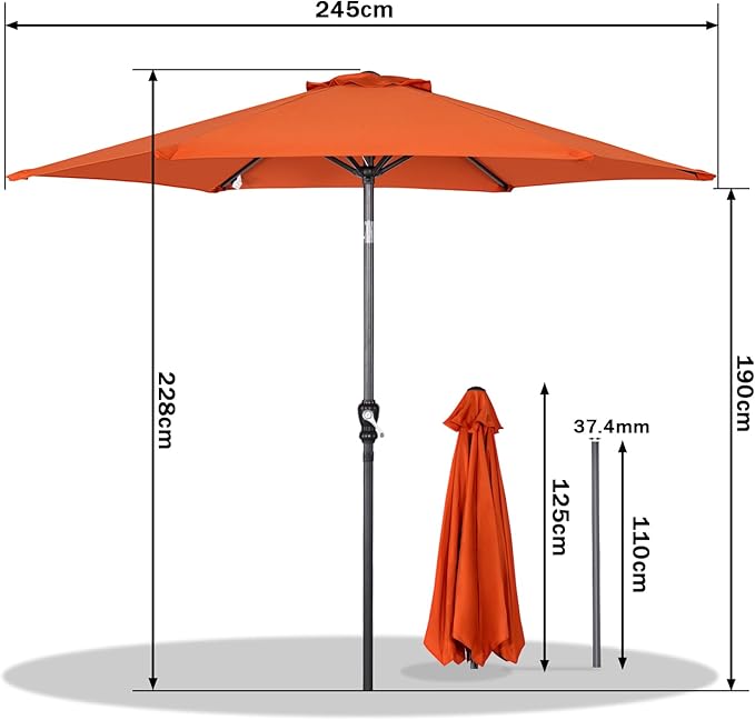 Angel Living Parasol Ø250 cm - Inclinable - Terra