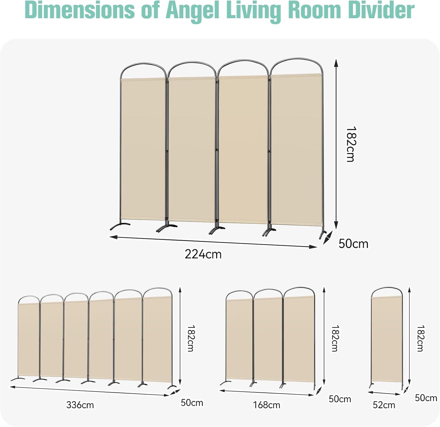 Angel Living Paravent - 4 pièces - Pliable - Polyester 160g/m² - Cadre en acier - Séparation de pièces et protection de la vie privée - Beige