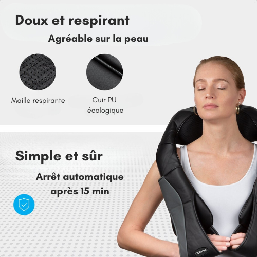 Appareil de massage Shiatsu – Auronic - Coussin de Massage Shiatsu - Chauffant pour cou, nuque et épaules – Noir/Gris