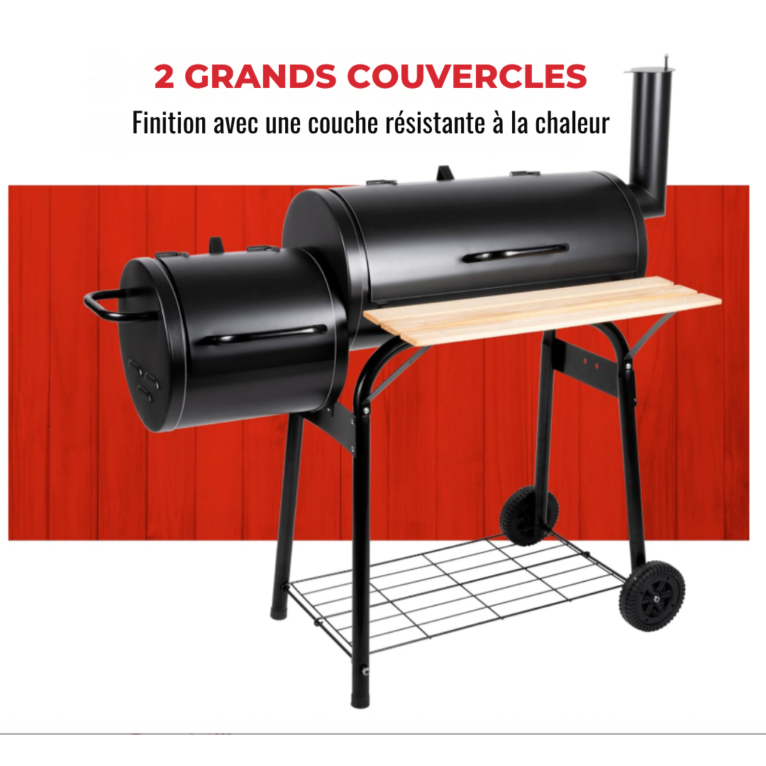 Barbecue au charbon - BBQ Collection – 2 en 1 - Cuisine extérieure - Grill et Barbecue Fumoir - 104 x 58 x 114 cm - Noir