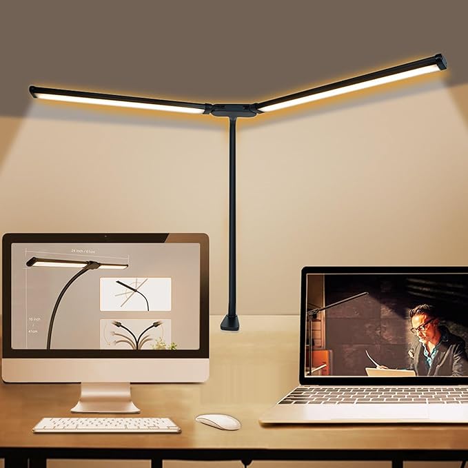Lampe de bureau à Led Skoov - pour la maison et le bureau - lumineuse à double tête avec 3 couleurs, dimmable à l'infini - flexible à col de cygne pour l'architecture - USB 5V - noir