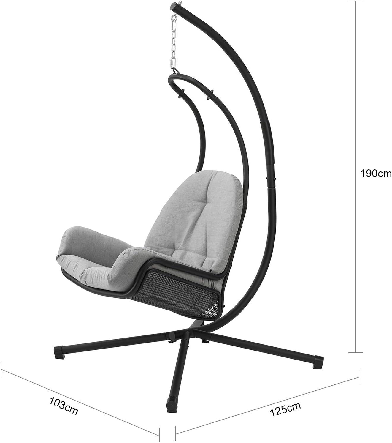 SoBuy Chaise suspendue avec cadre - Max. 150 kg - 103 x 125 x 190 cm - Gris