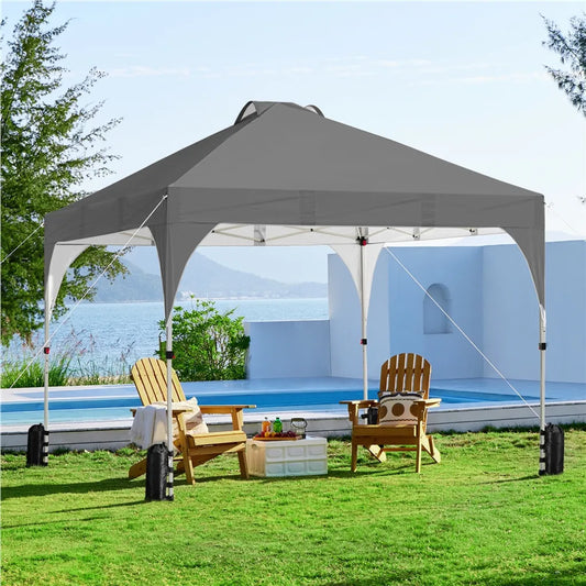 Tente de fête pliable Yaheetech - 3 x 3 m - Hauteur réglable - Sac de transport à roulettes - Gris foncé
